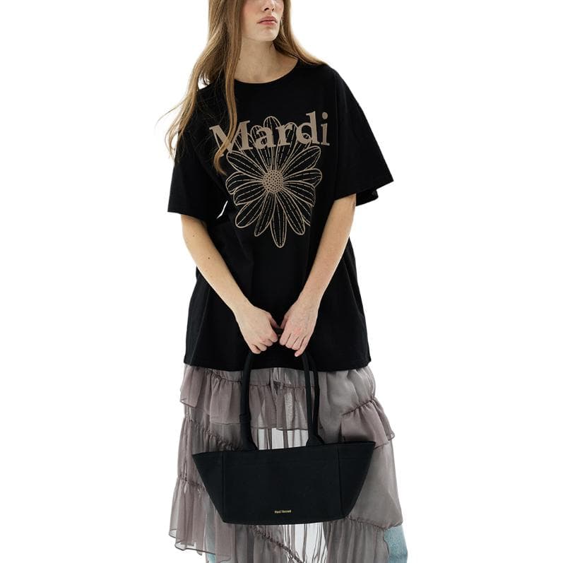 Футболка MARDI MERCREDI SS26 Унисекс Футболка FLOWERMARDI Лак Черный Тауповый T Рубашка Корейский стиль Унисекс - изображение 1