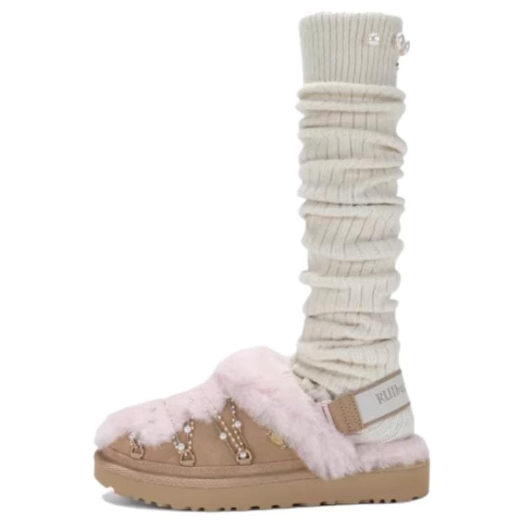 Кроссовки RUIbuilt x UGG Bling Slipper Низкий Топ Повседневная Обувь Женская Песочного Цвета - изображение 2