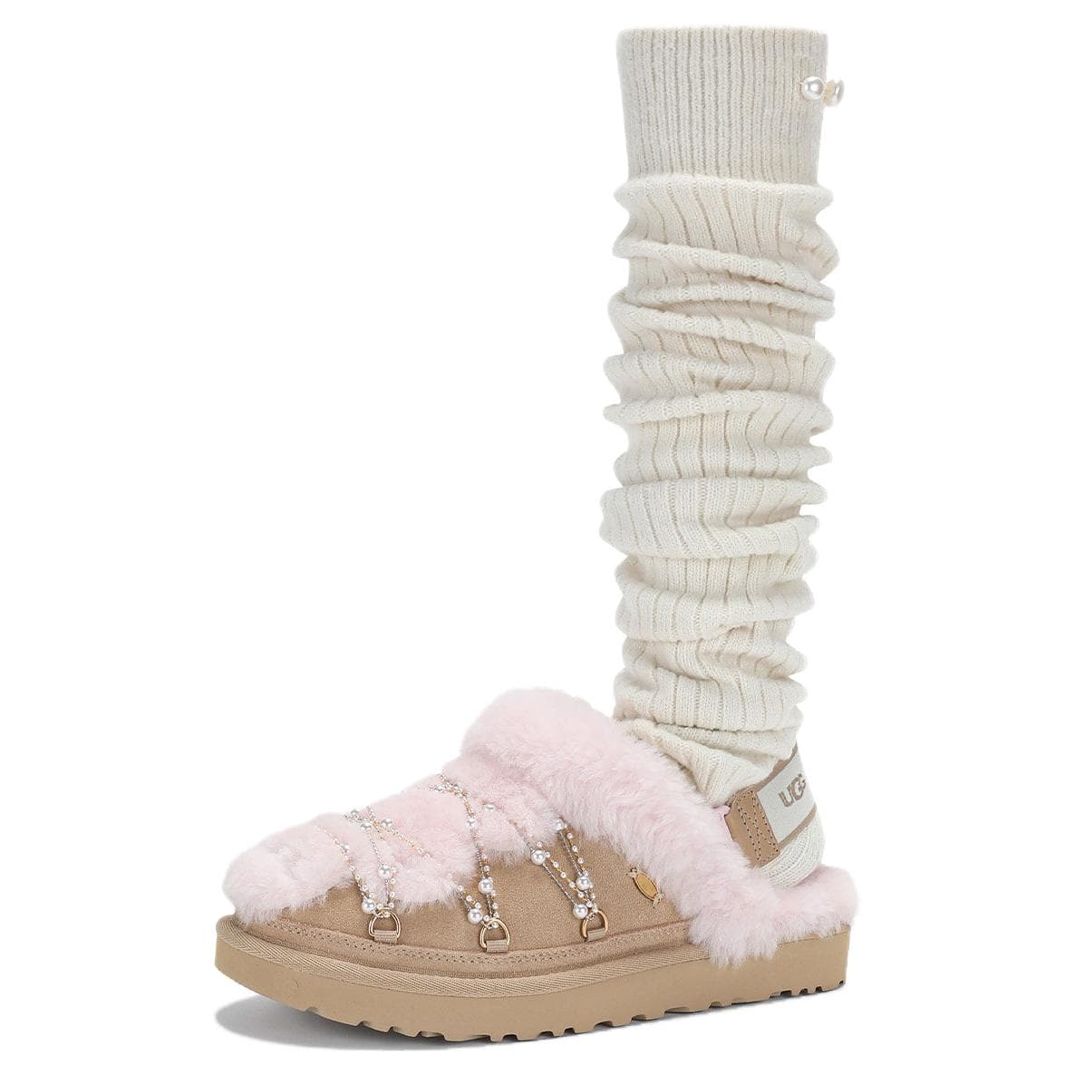 Кроссовки RUIbuilt x UGG Bling Slipper Низкий Топ Повседневная Обувь Женская Песочного Цвета - изображение 3