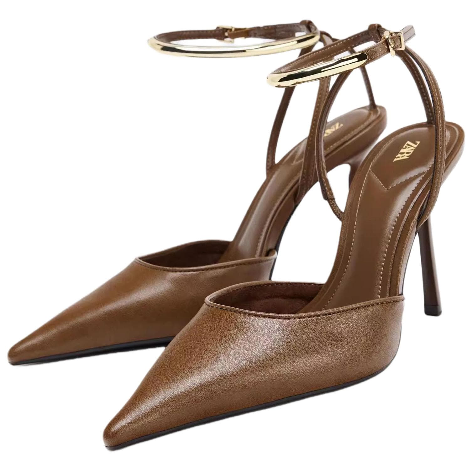 Туфли ZARA PU (полиуретан) Узкий каблук Высокие каблуки 10,5 см Женские Коричневый - изображение 3