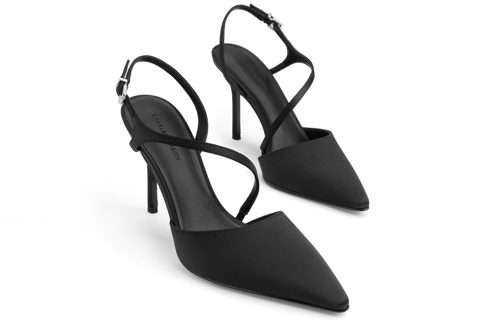 Туфли CHARLES&KEITH PU ткань Весна Элегантный заостренный носок ремешок Увеличение роста Узкий каблук Высокие каблуки 9 см Женский - изображение 3