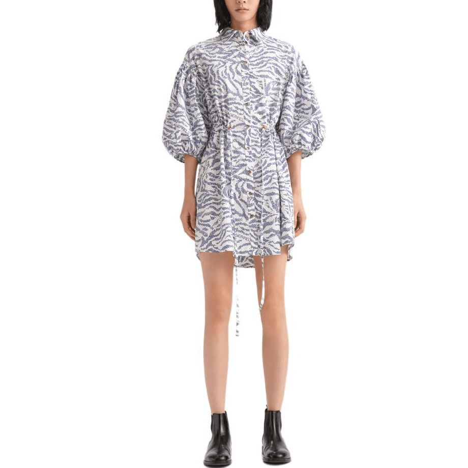 Платье KARL LAGERFELD Короткий Sleeved Платье Women's White Синий - изображение 2