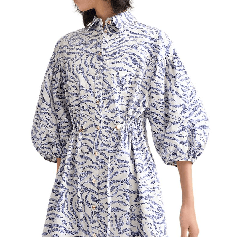 Платье KARL LAGERFELD Короткий Sleeved Платье Women's White Синий - изображение 5