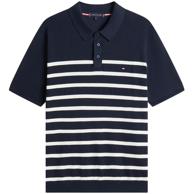 Tommy Hilfiger Темно-синий синий белый полосы 0A4 мужской трикотаж - изображение 1