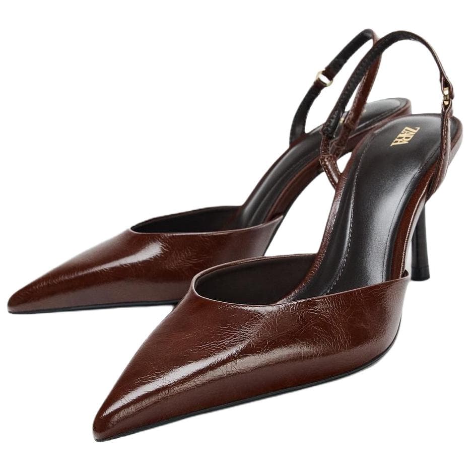 Туфли ZARA PU (полиуретан) Узкий каблук Высокие каблуки 9 см Женские Коричневый - изображение 3