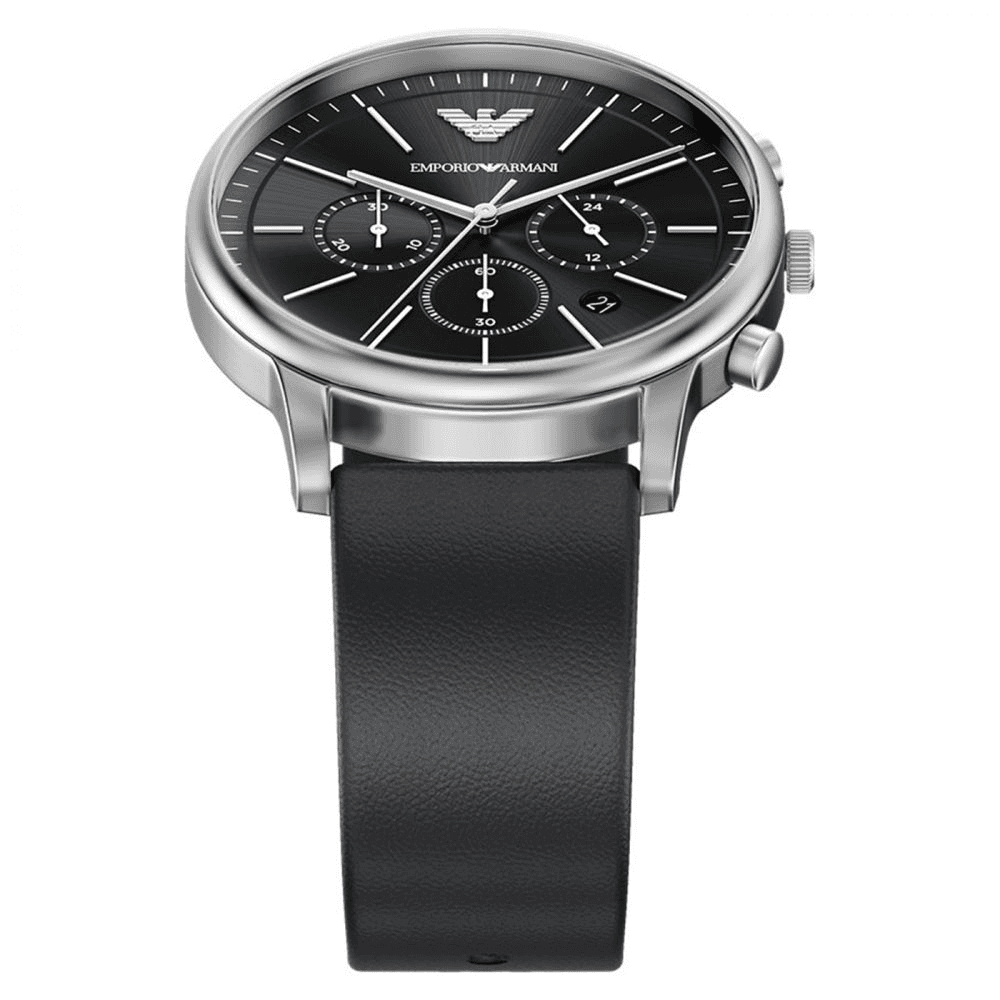 Механические часы EMPORIO ARMANI Часы с ремешком на запястье кварцевый механизм кожаный ремешок 42 мм черный циферблат мужские часы - изображение 2