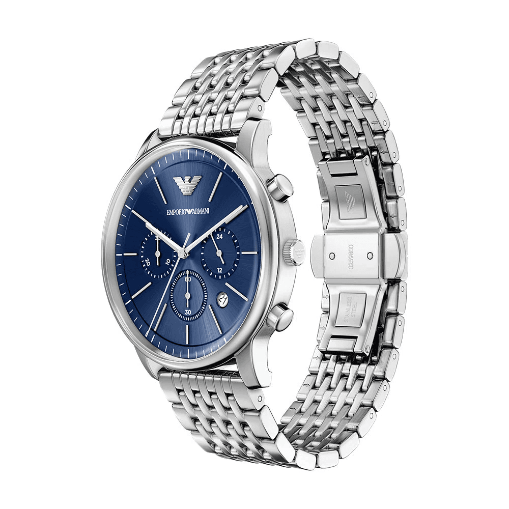 Механические часы EMPORIO ARMANI Часы на запястье Кварцевый механизм Нержавеющая сталь Шнуровка 42 мм Синий циферблат Мужские часы - изображение 3