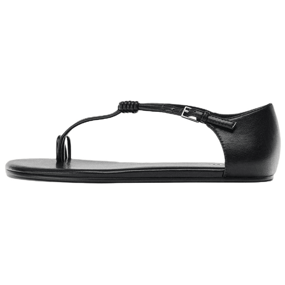 Шлёпанцы ZARA ПУ (полиуретан) Одиночные Шнуровые Сандалии 1см Женские Черные - изображение 1