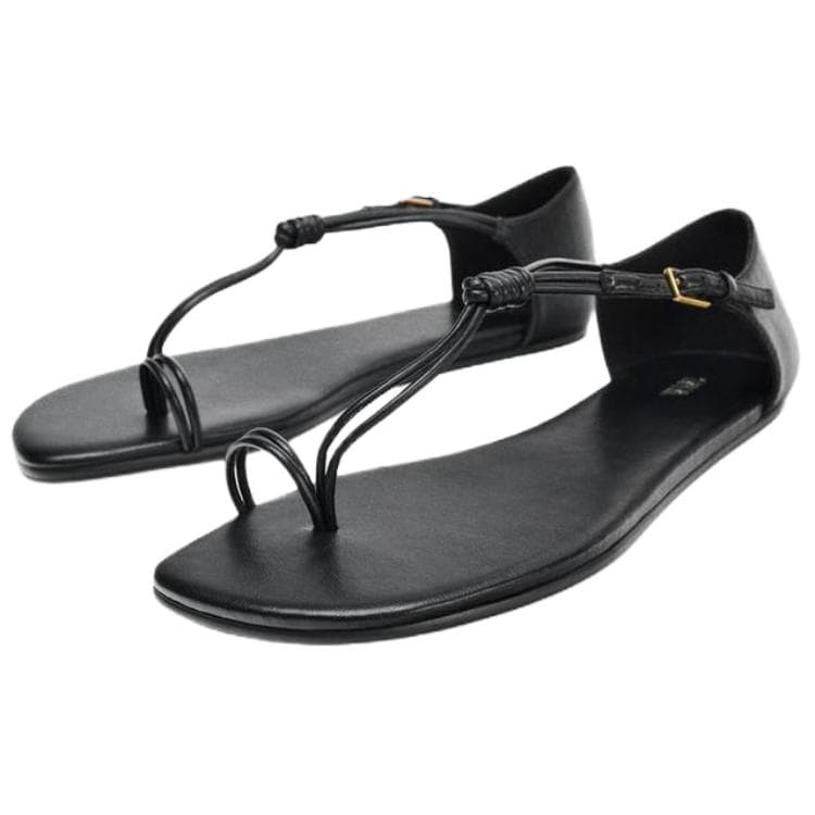 Шлёпанцы ZARA ПУ (полиуретан) Одиночные Шнуровые Сандалии 1см Женские Черные - изображение 3