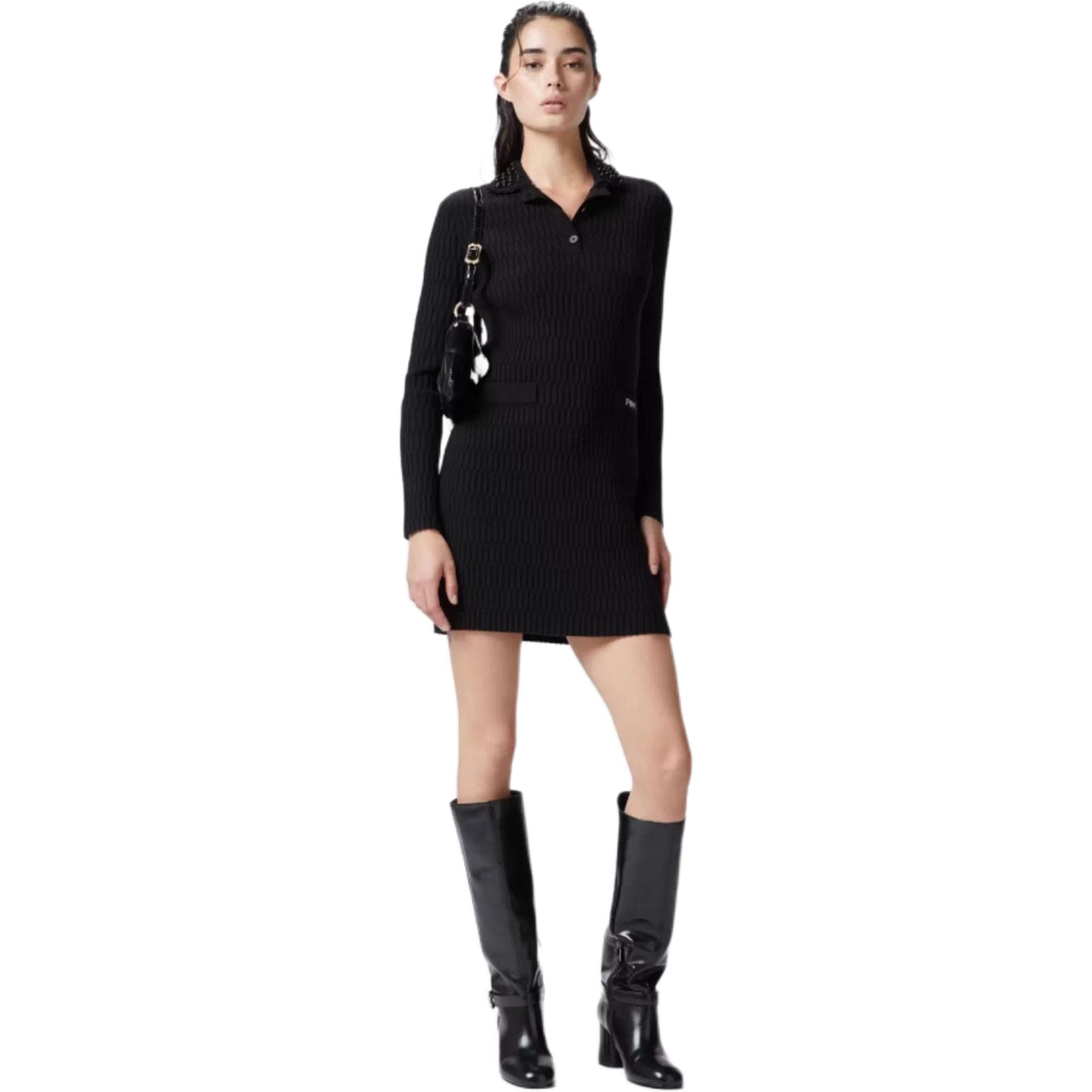 Платье PINKO FW24 Длинное платье с длинными рукавами женское черное - изображение 1