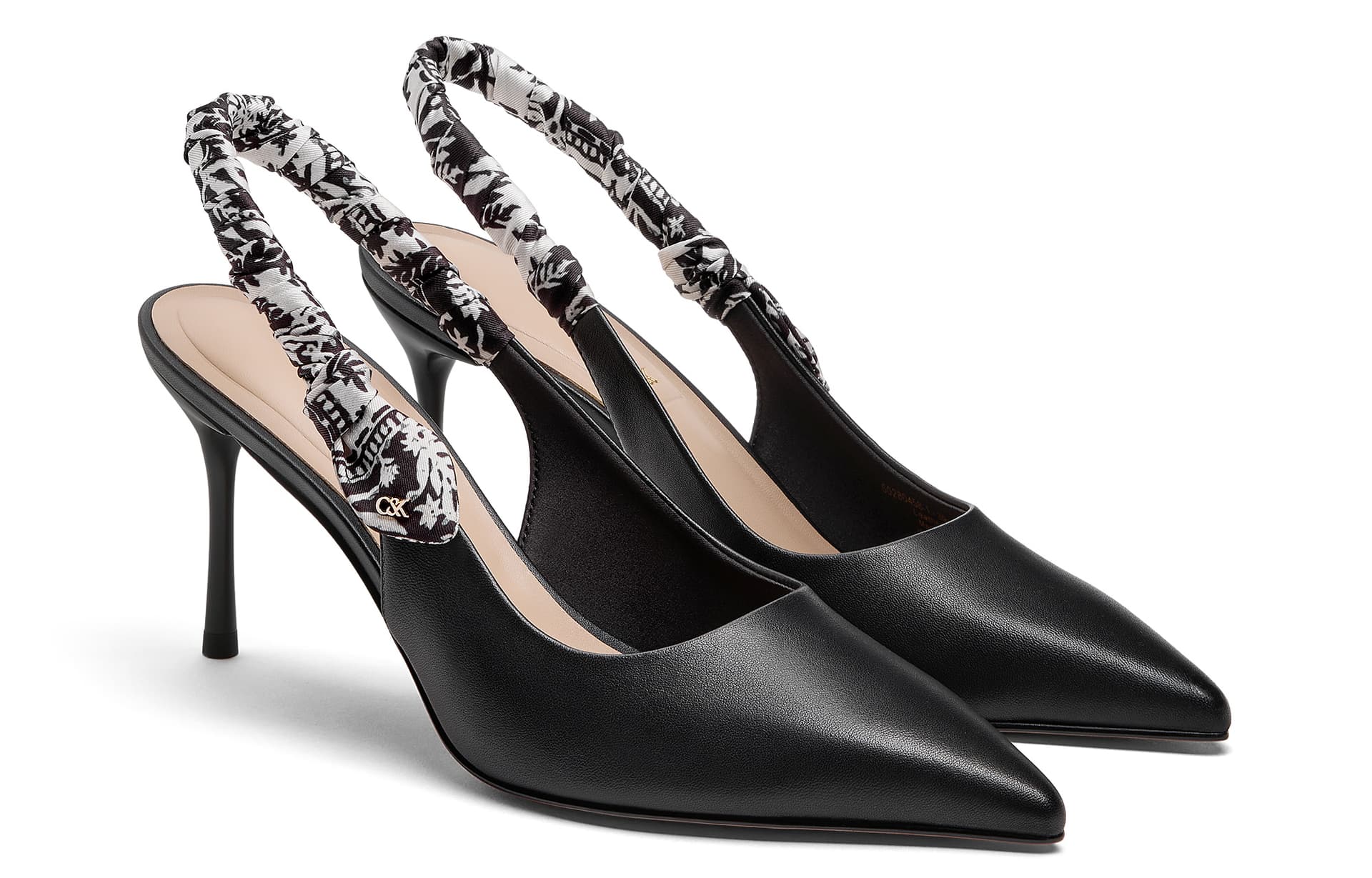 Туфли CHARLES&KEITH Французский острый нос сандалии на узком каблуке 8,2 см из текстиля и овечьей кожи с шелковым шарфом - изображение 2