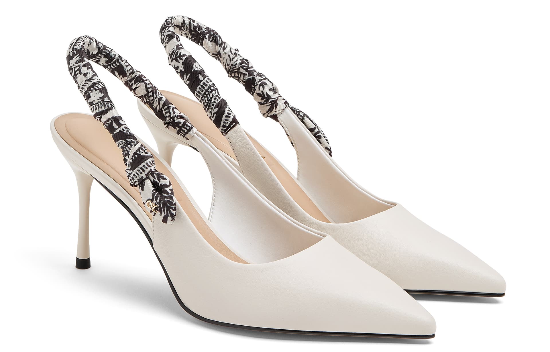 Туфли CHARLES&KEITH Французский острый нос сандалии на узком каблуке 8,2 см из текстиля и овечьей кожи с шелковым шарфом - изображение 5