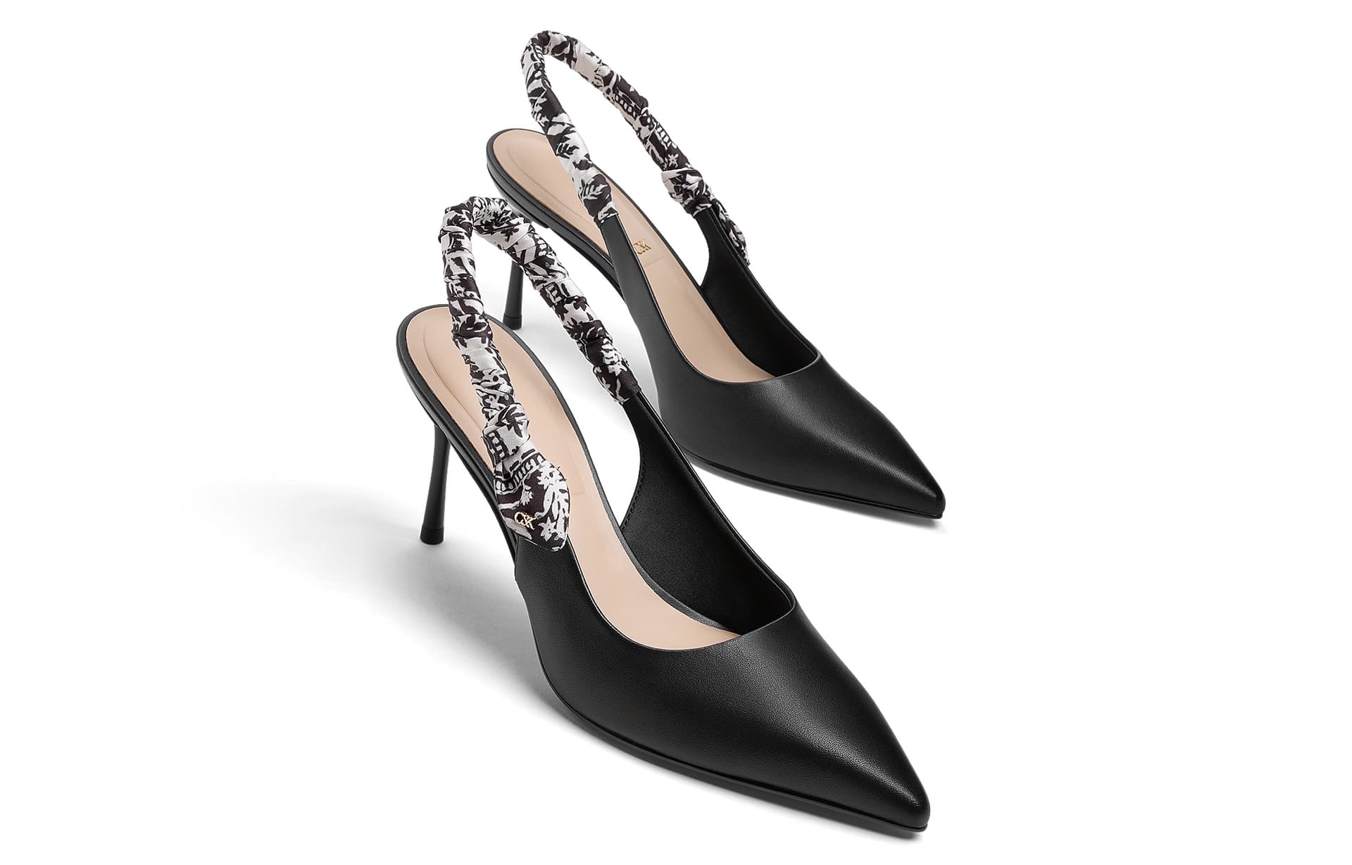 Туфли CHARLES&KEITH Французский острый нос сандалии на узком каблуке 8,2 см из текстиля и овечьей кожи с шелковым шарфом - изображение 3