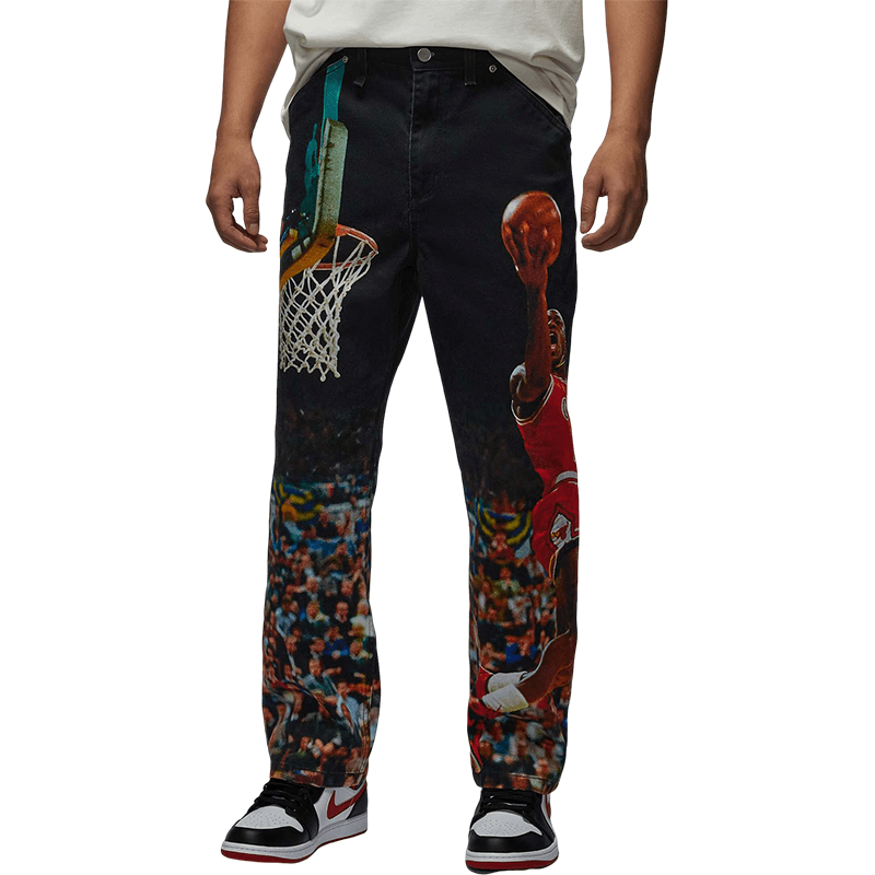 Штаны Jordan ASAir JDN AOP TWILL PANT Удобные джинсы с принтом персонажа Мужской Черный - изображение 3