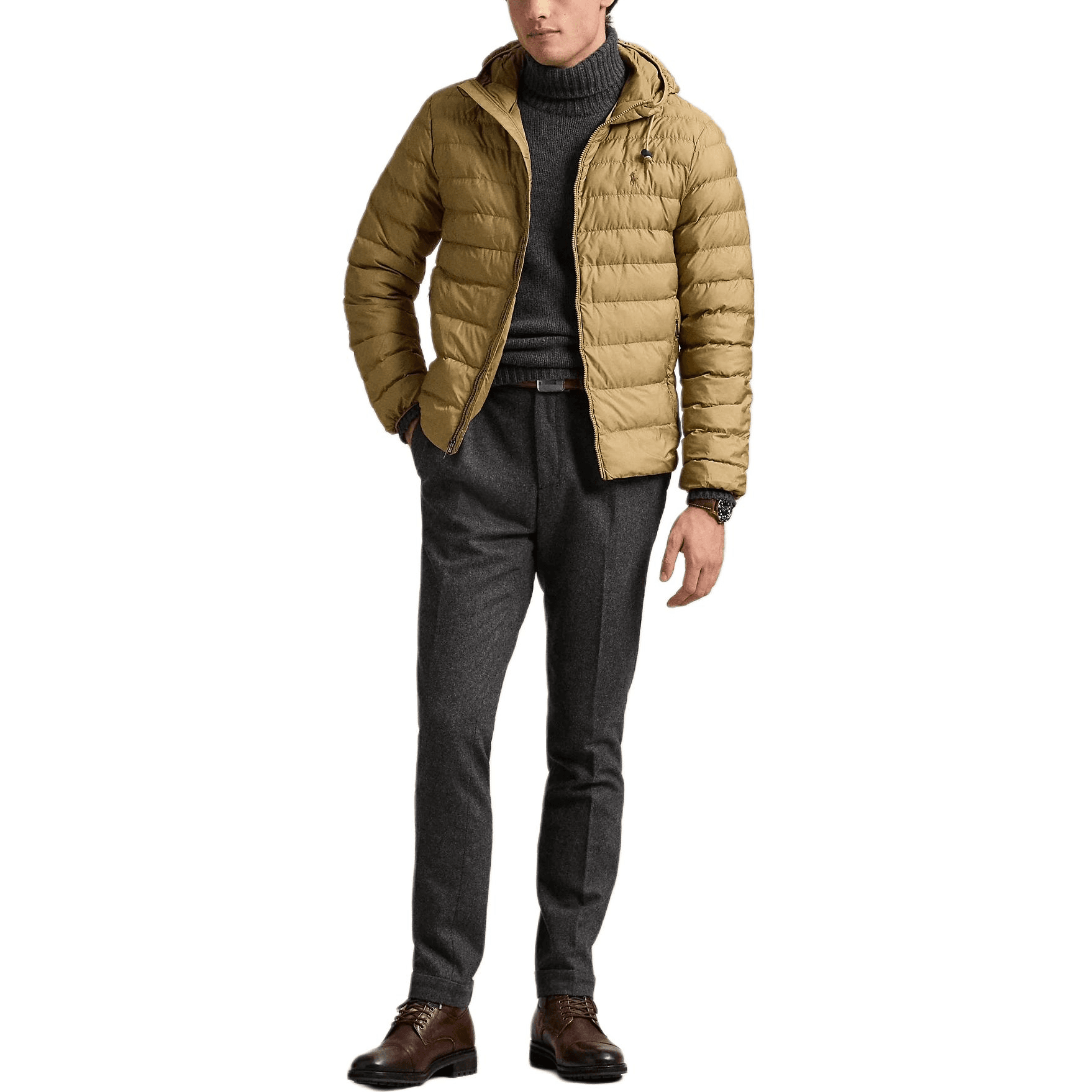 Зимняя куртка пуховик Polo Ralph Lauren Хлопковый пуховик мужской хаки - изображение 2