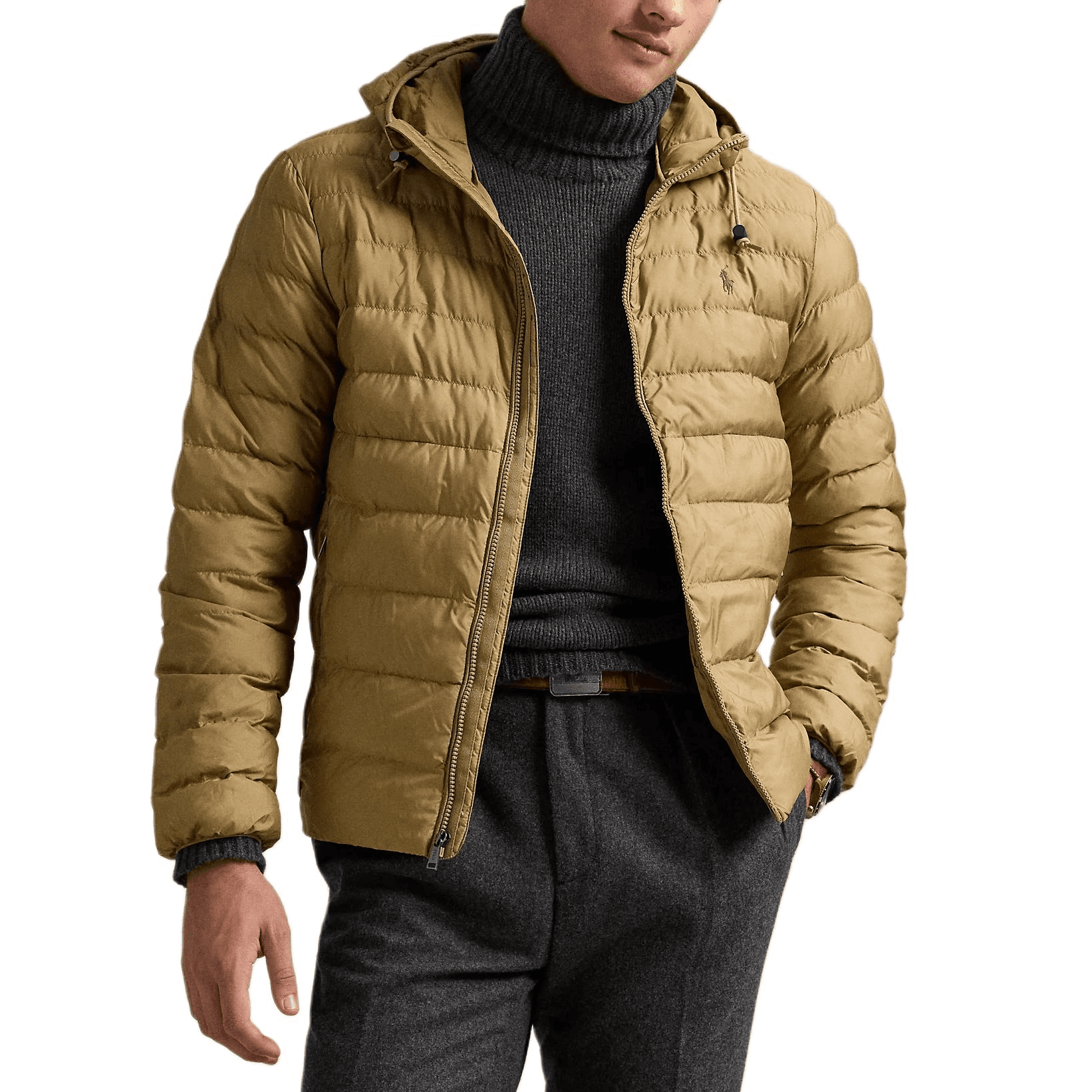 Зимняя куртка пуховик Polo Ralph Lauren Хлопковый пуховик мужской хаки - изображение 3