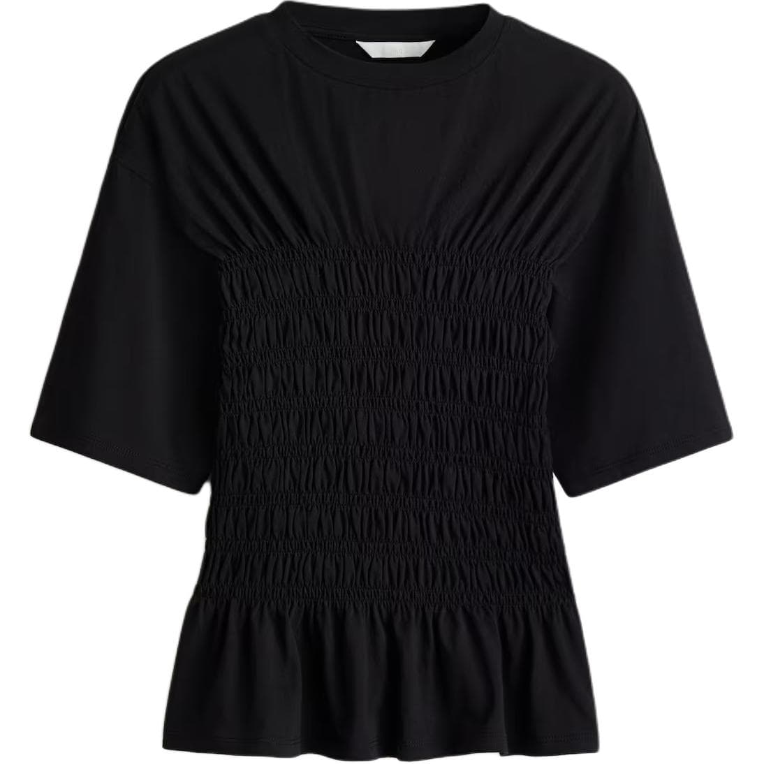 Футболка H&M Удобная однотонная футболка с круглым вырезом и плиссированными короткими рукавами - изображение 1