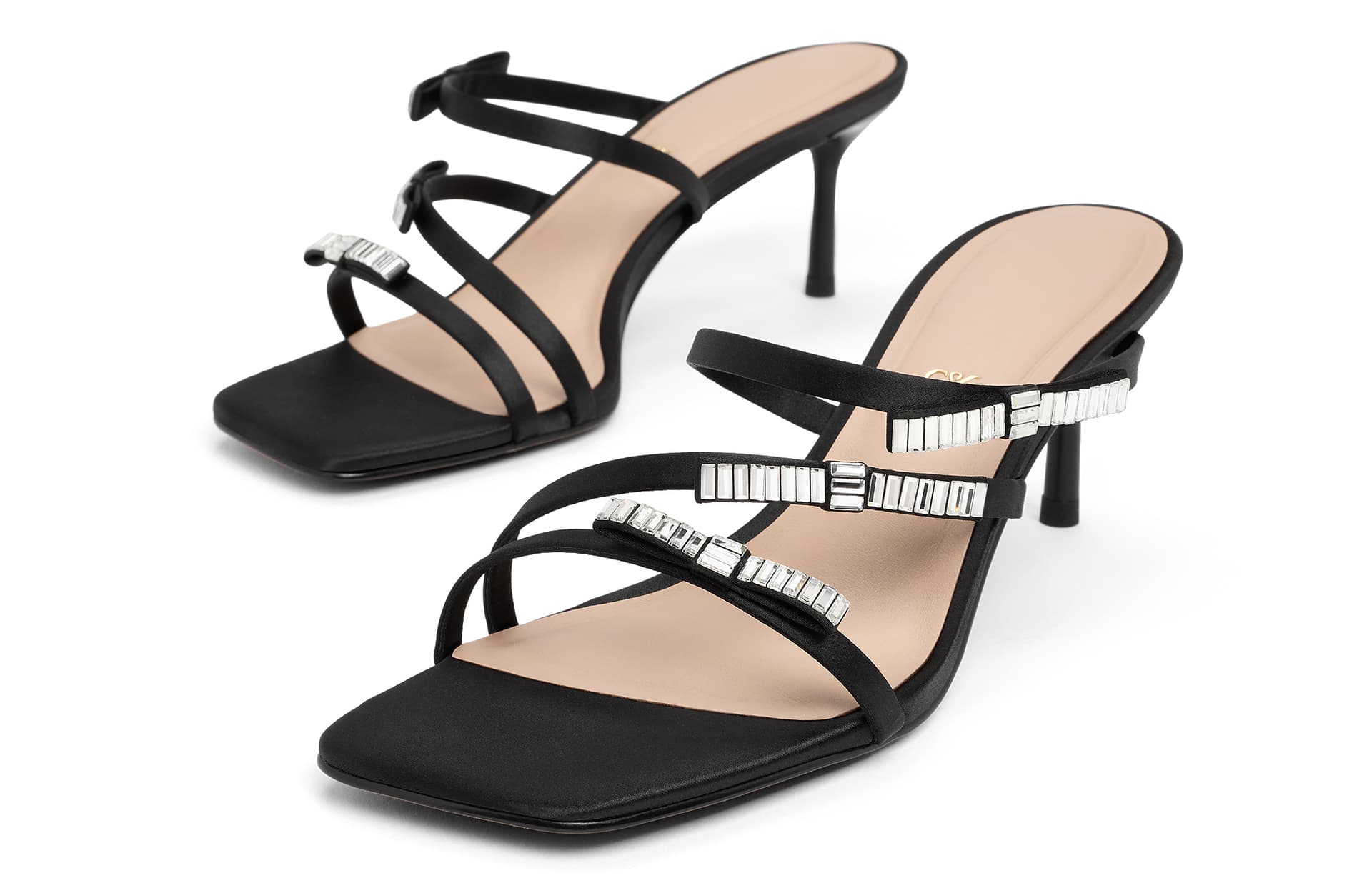 Сандалии CHARLES&KEITH Весенние Босоножки На Каблуке 6,3 См С Бантом И Стразами, Композитная Подошва - изображение 2