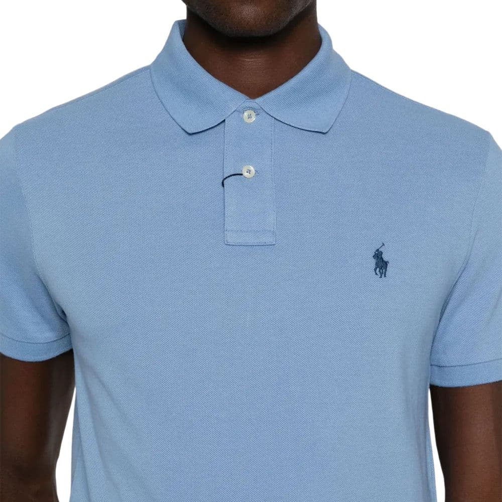 Поло Polo Ralph Lauren Logo Embroidered Cotton Pique Polo Shirt Sky Blue — фото 5