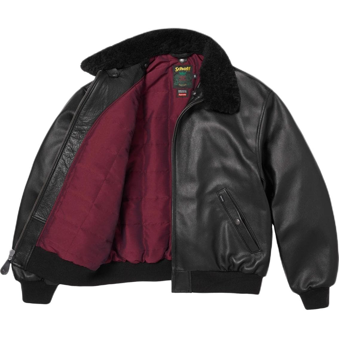 Куртка Supreme x Schott SS26 WEEK1 Овчина Ожерелье-чокер Бомбер Куртка Унисекс - изображение 2