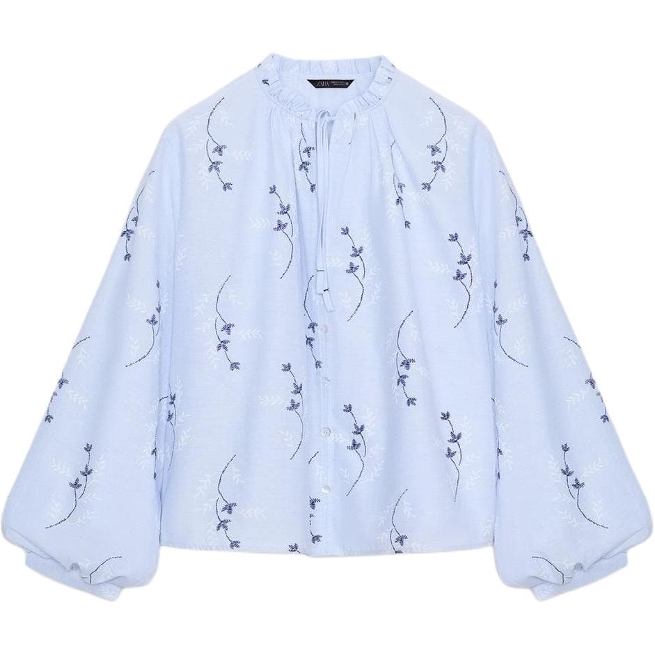 Блузка ZARA Синие Белые Женские Рубашки - изображение 1