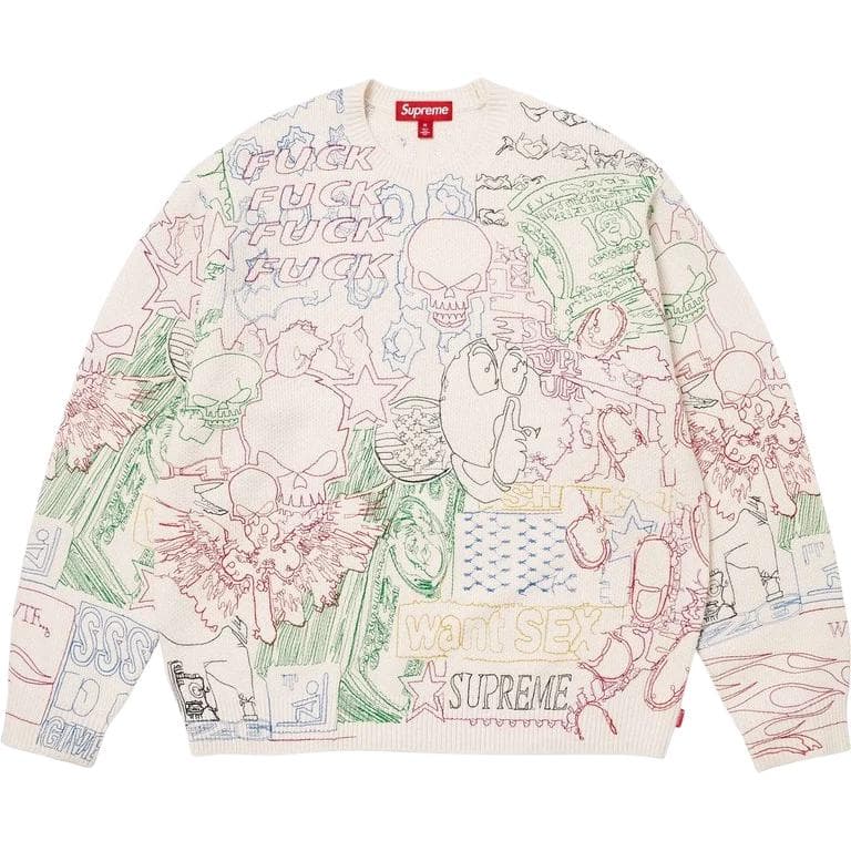 Кофта Supreme SS26 Коллаж Вышитый Свитер Унисекс - изображение 3