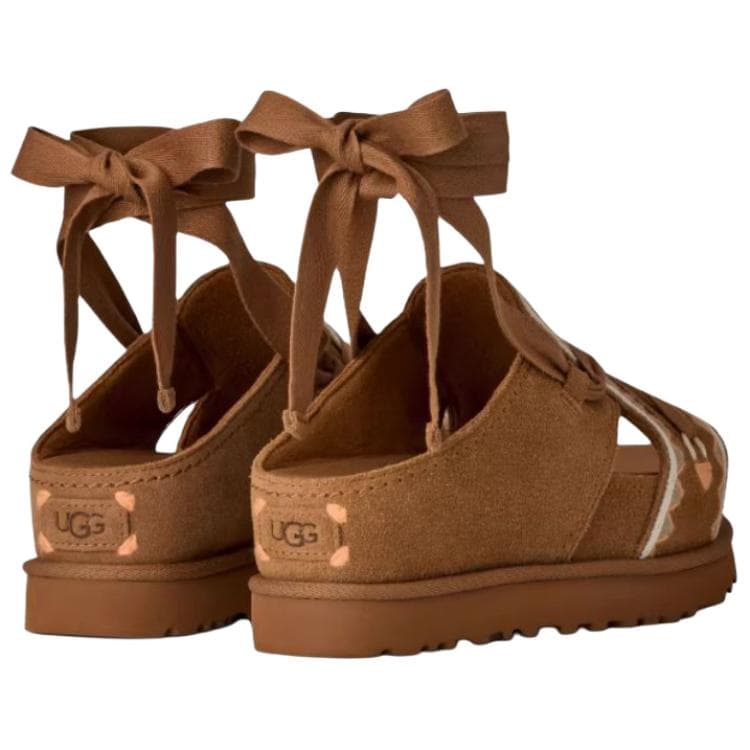 Шлёпанцы UGG Золотистая Семья Блестящие Розовые Золотые Сандалии с Одинарной Шнуровкой Женские Каштановые - изображение 3