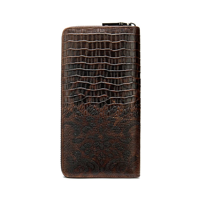 Кошелек Simple & Nature Кошелек с крокодиловым узором, мужской, кофейный, из натуральной кожи, с множественными слотами для карт - изображение 2