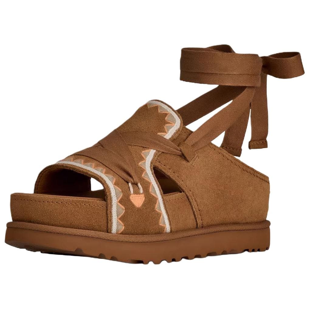 Шлёпанцы UGG Золотистая Семья Блестящие Розовые Золотые Сандалии с Одинарной Шнуровкой Женские Каштановые - изображение 2