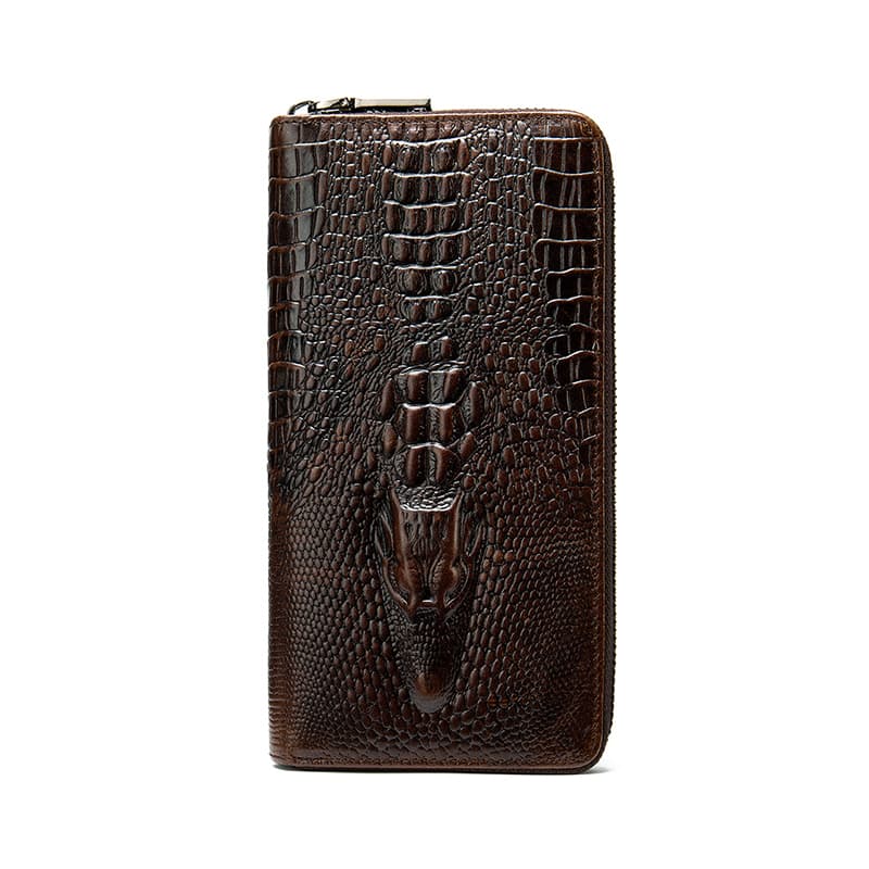 Кошелек Simple & Nature Кошелек с крокодиловым узором, мужской, кофейный, из натуральной кожи, с множественными слотами для карт - изображение 1