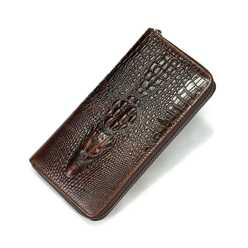 Кошелек Simple & Nature Кошелек с крокодиловым узором, мужской, кофейный, из натуральной кожи, с множественными слотами для карт - изображение 3