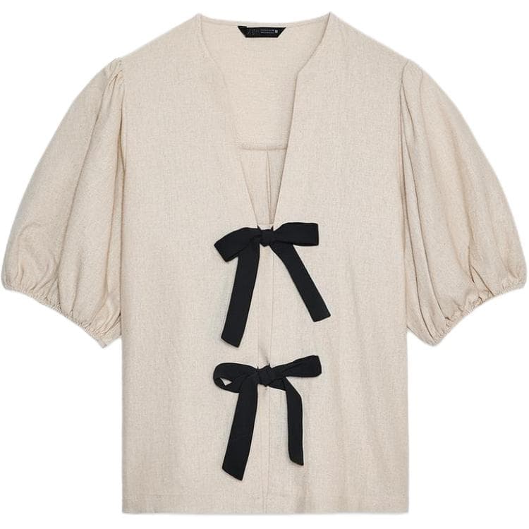 Блузка ZARA Light Beige Women's Shirts ZARA Светло-бежевые женские рубашки - изображение 1