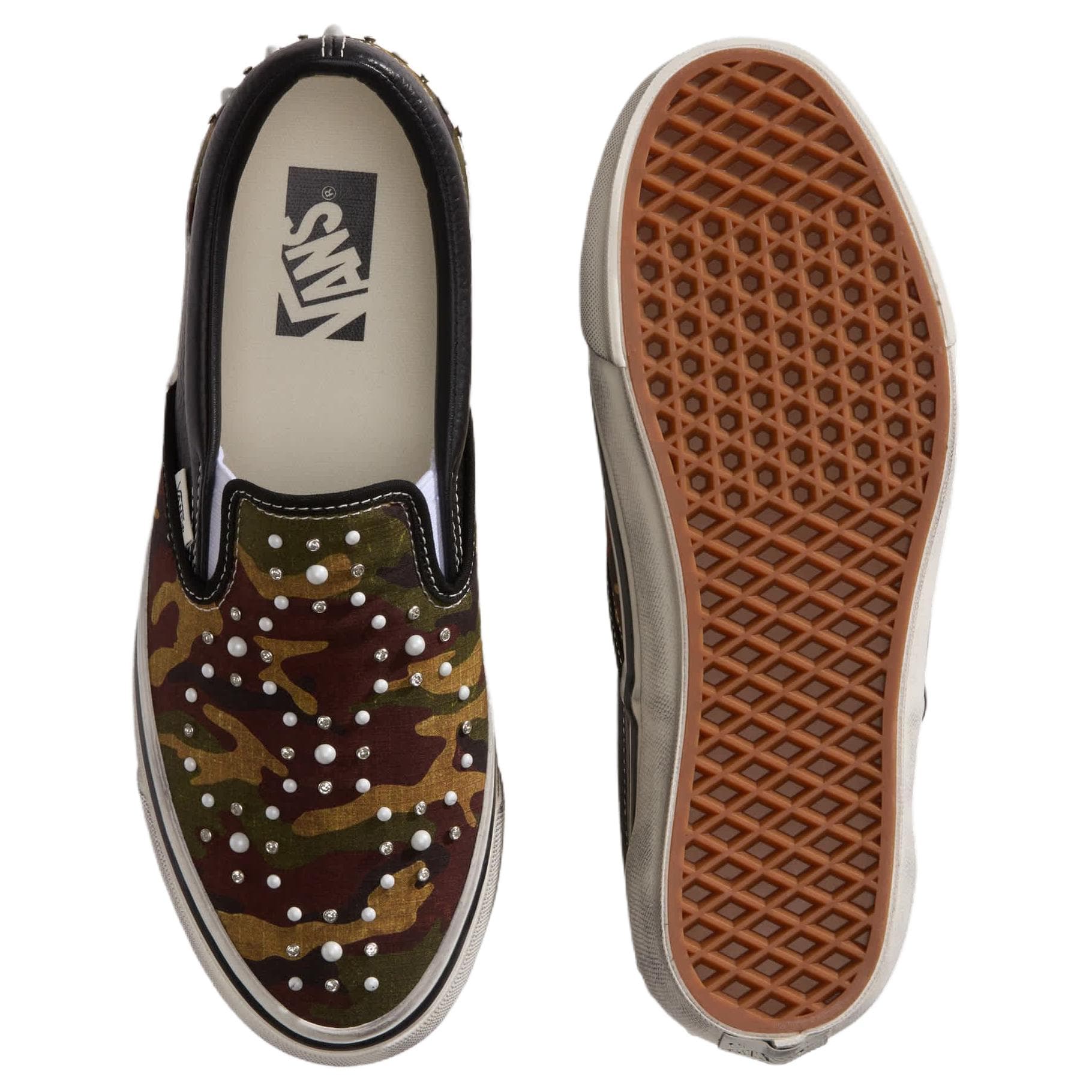 Кроссовки Vans Премиум Классический Slip On Low Топ Скейтборд Обувь Мужской Зелено-коричневый Черный - изображение 4