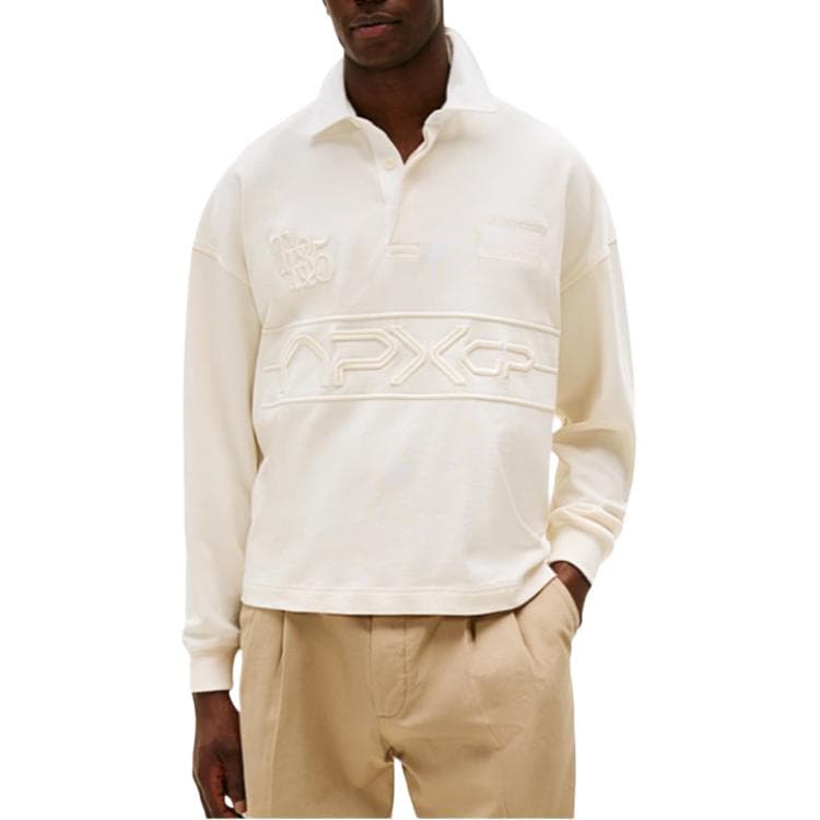 Поло Tommy Hilfiger x F1 KUANGBIAOFEICHEDIANYING LIANMINGKUAN SS25 Мужское Поло Сливочного цвета - изображение 2