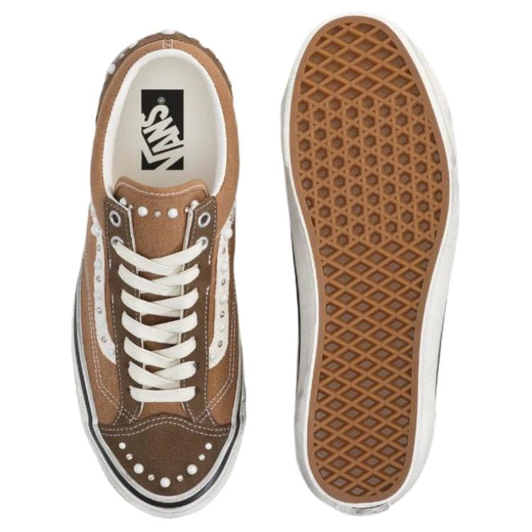 Кроссовки Vans Premium old skool 36 Скейтборд Обувь Унисекс Коричневый белый - изображение 4