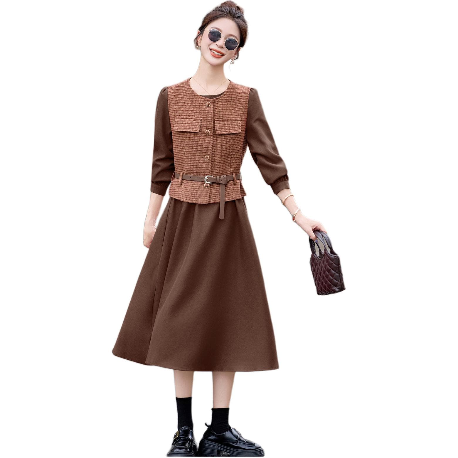 KAISER Slim Fit Vest & Skirt Set with Textured Check Pattern, Elegant Womens Outfit - изображение 1