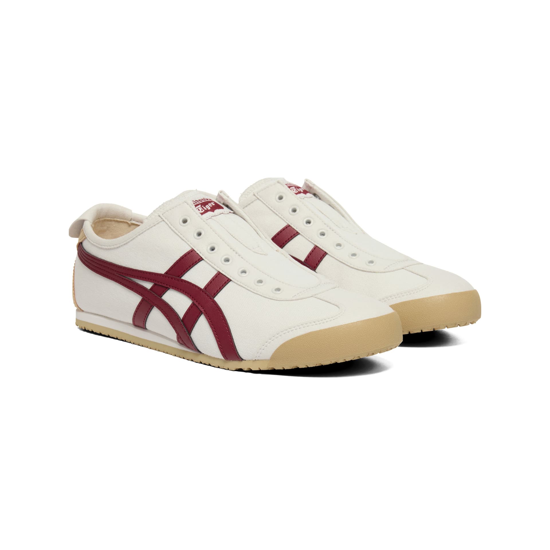 Кроссовки Onitsuka Tiger MEXICO 66 Slip-On Ткань Повседневная Обувь Унисекс Экрю Темно-Красный - изображение 3