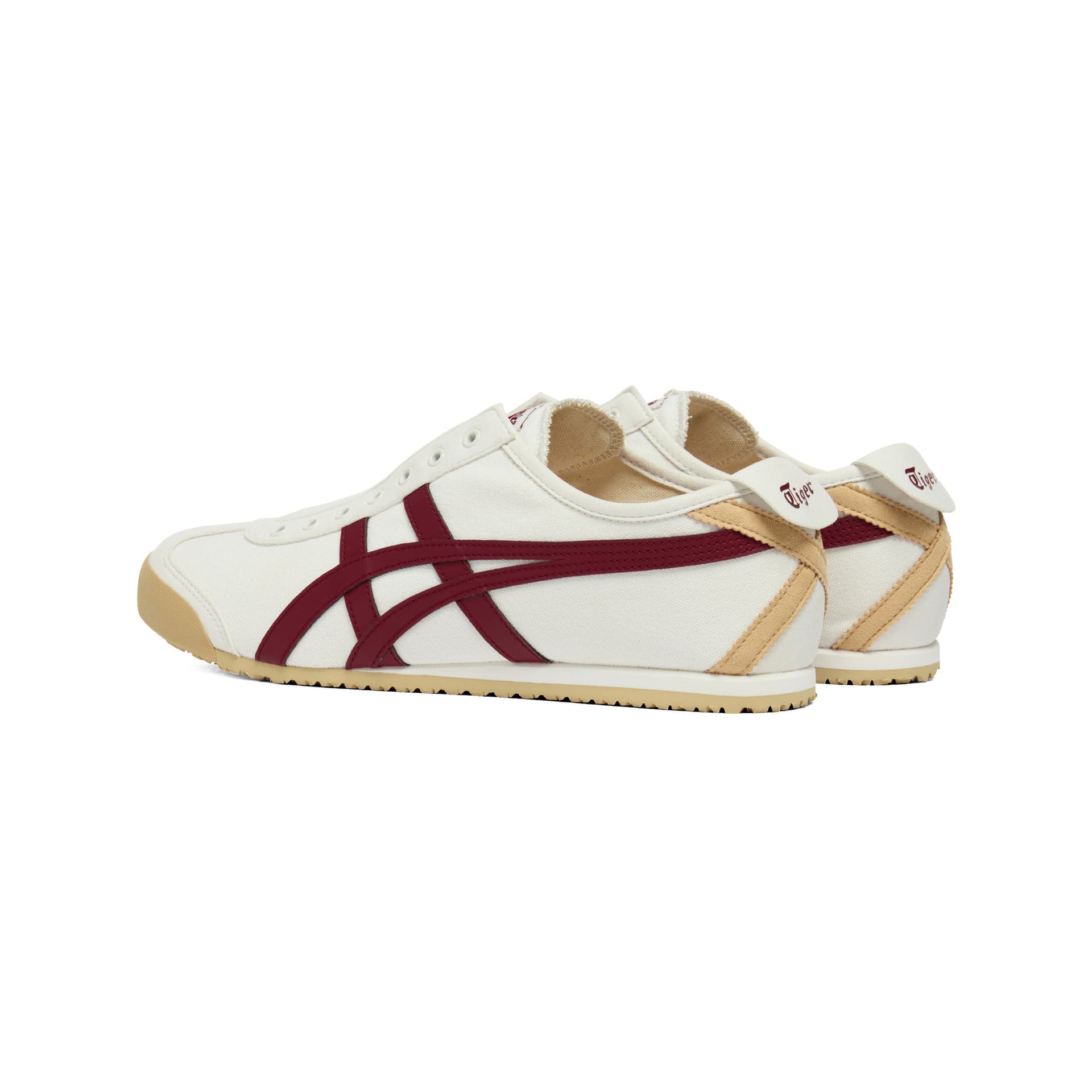 Кроссовки Onitsuka Tiger MEXICO 66 Slip-On Ткань Повседневная Обувь Унисекс Экрю Темно-Красный - изображение 4