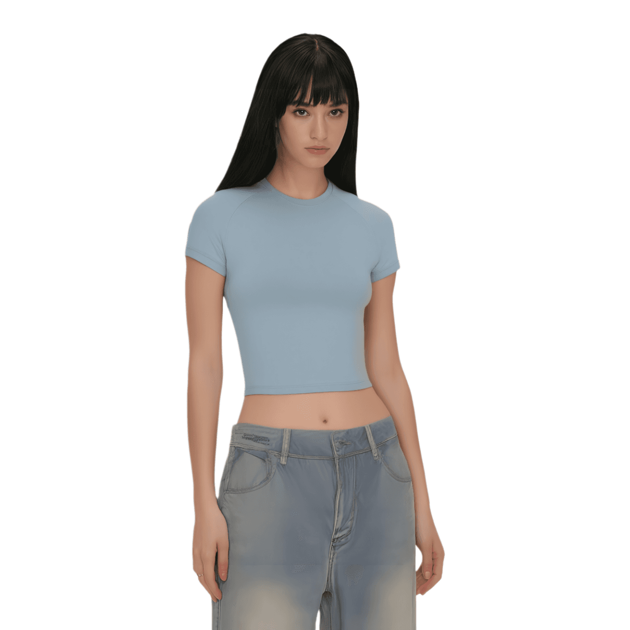 Футболка SKIMS NEW VINTAGE CROPPED RAGLAN T-SHIRT T DENIM - изображение 2