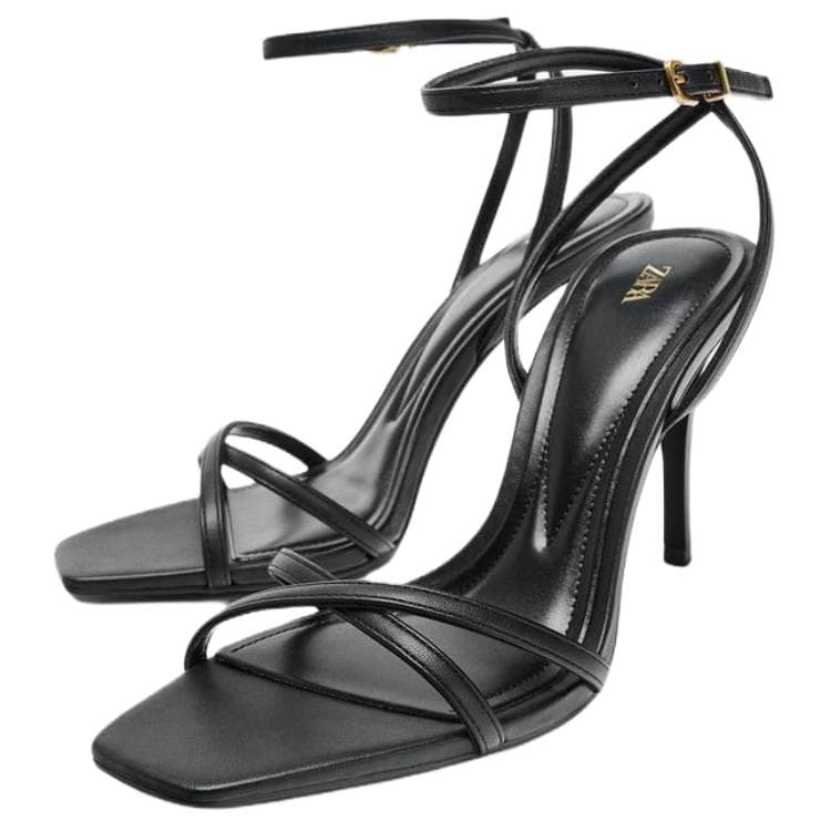 Шлёпанцы ZARA ПУ (полиуретан) Одиночные Шнуровые Сандалии 9,5 см Женские Черные - изображение 3