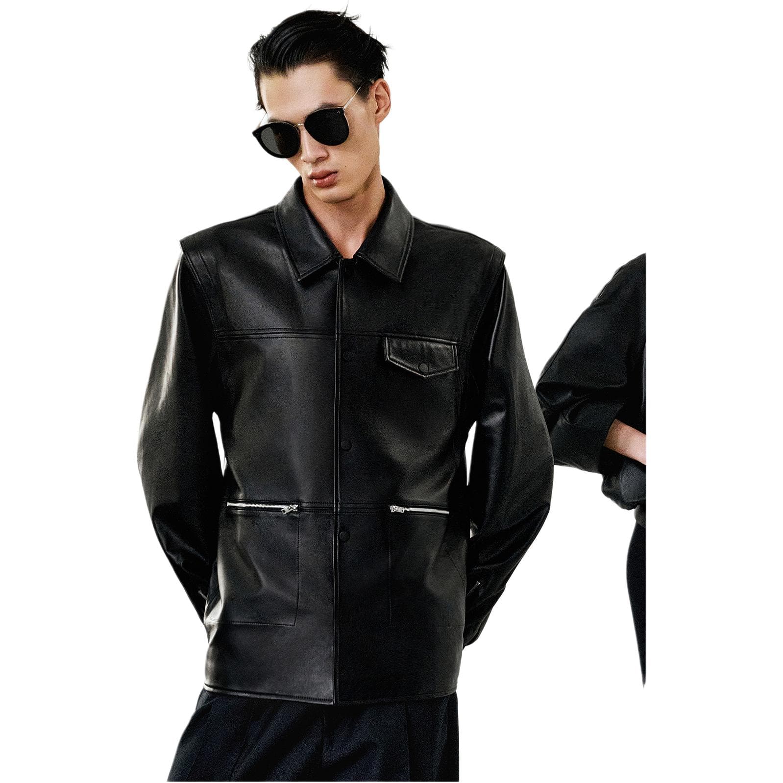 Кожаная куртки PEACEBIRD MEN Sharpness Кожа Куртка PETER DO Коллаборация Овчина Куртка Мужской - изображение 4