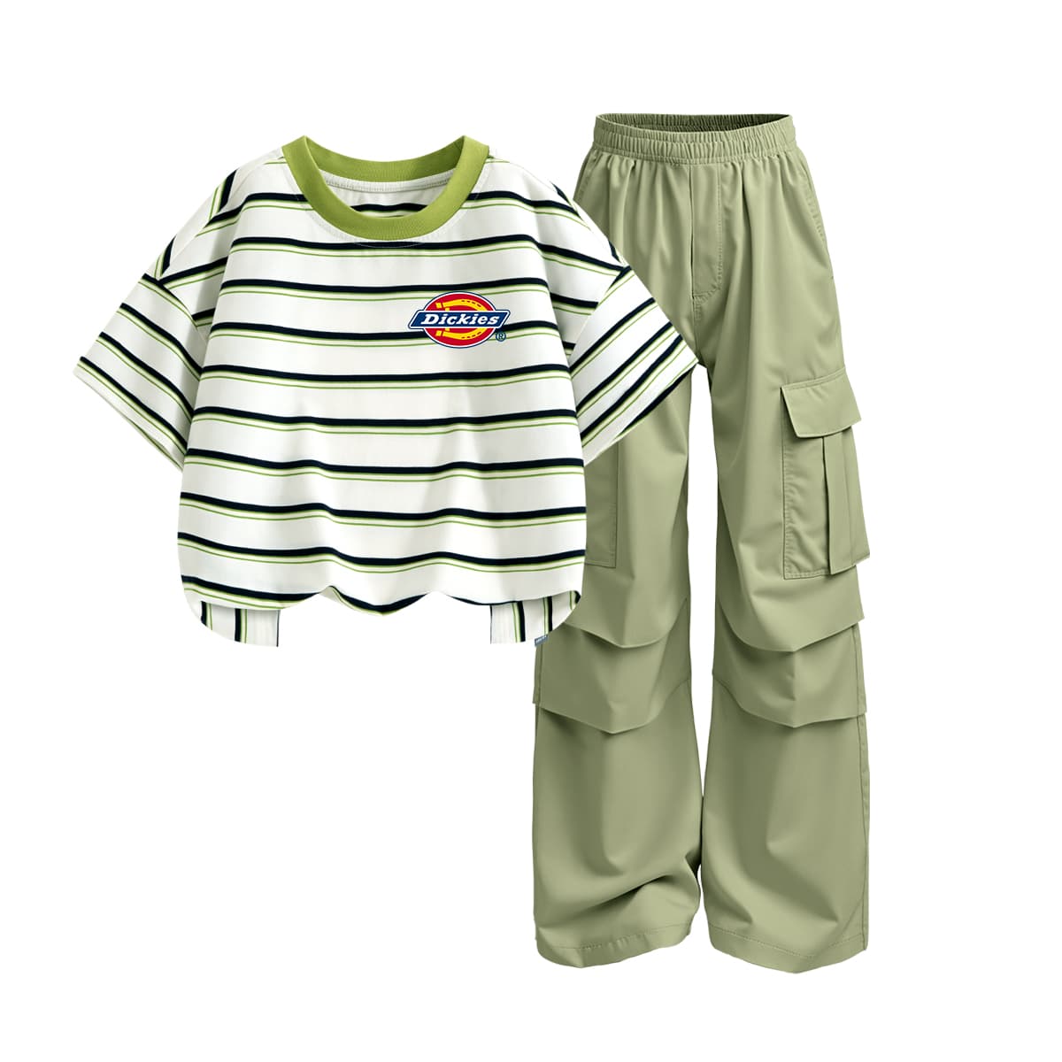 dickies S Стандартный размер K Белые полосы + Однотонный На открытом воздухе Зеленый Kids Повседневные спортивные костюмы Наборы - изображение 1