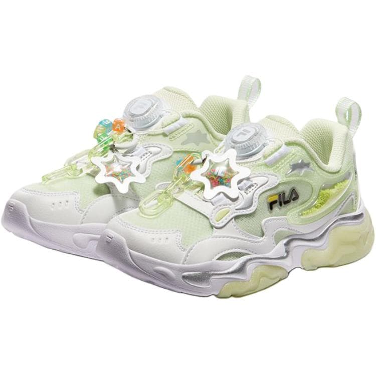 Кроссовки FILA KIDS Противоскользящие Износостойкие Водонепроницаемые Низкие Детские Беговые Кроссовки Белые Зеленые Малыш - изображение 4