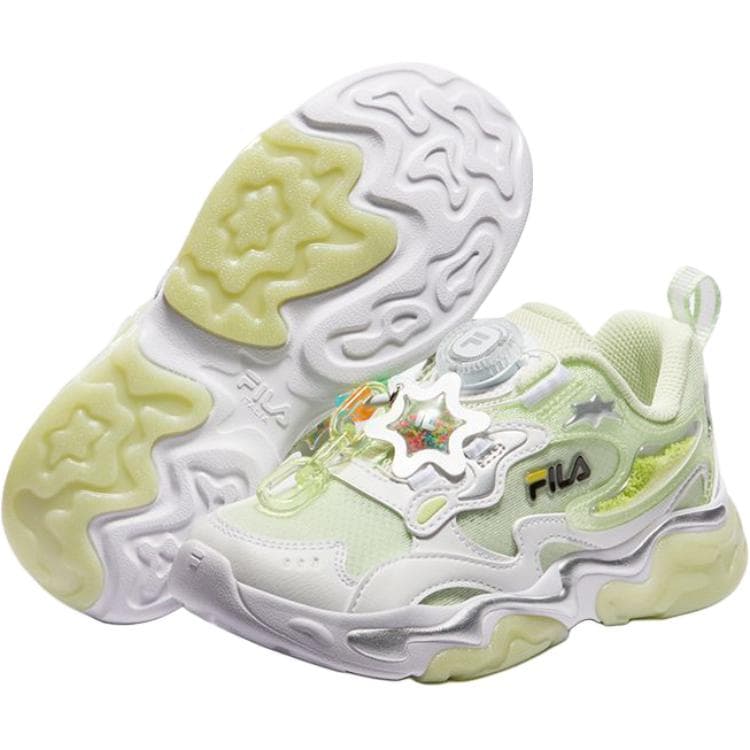 Кроссовки FILA KIDS Противоскользящие Износостойкие Водонепроницаемые Низкие Детские Беговые Кроссовки Белые Зеленые Малыш - изображение 6