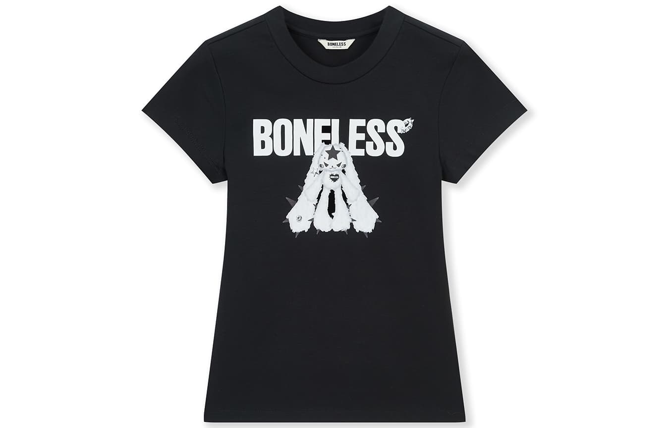 Футболка BONELESS Футболка с принтом кролика, короткий рукав, приталенный крой, стильный универсальный топ - изображение 1