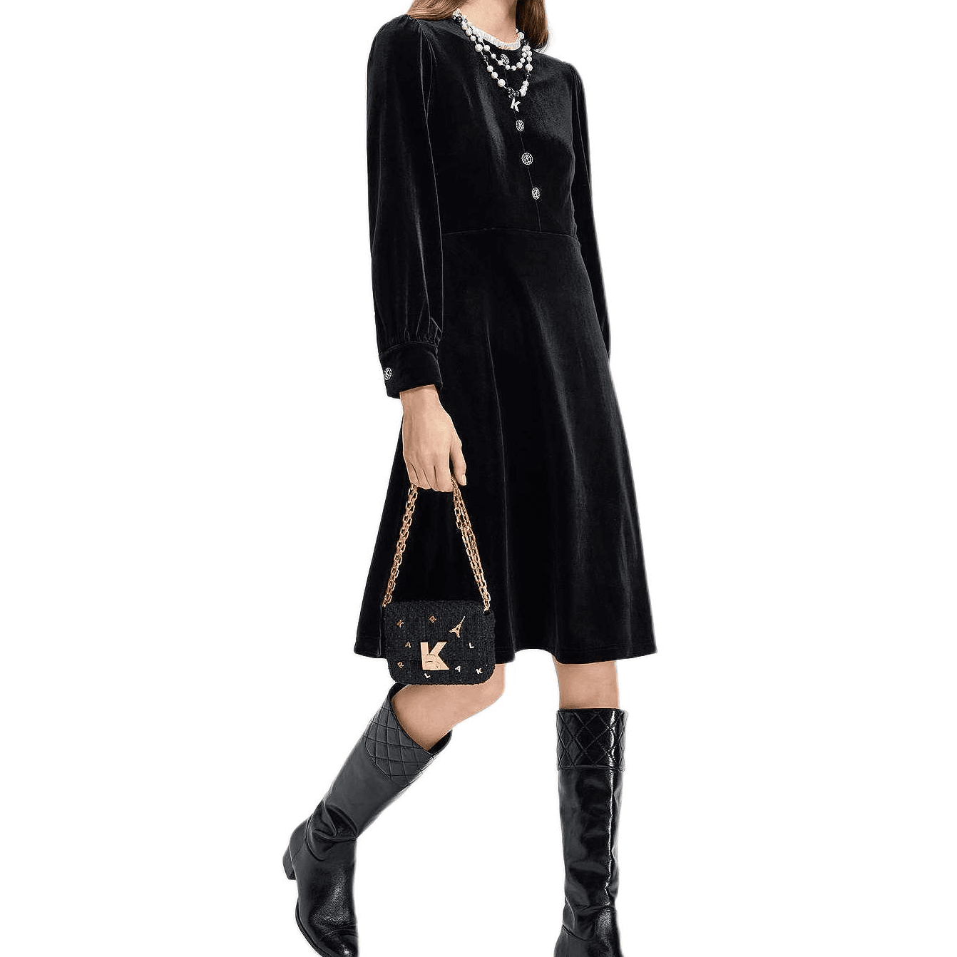 Платье KARL LAGERFELD Длинный Sleeved Платье Женские Черный - изображение 3