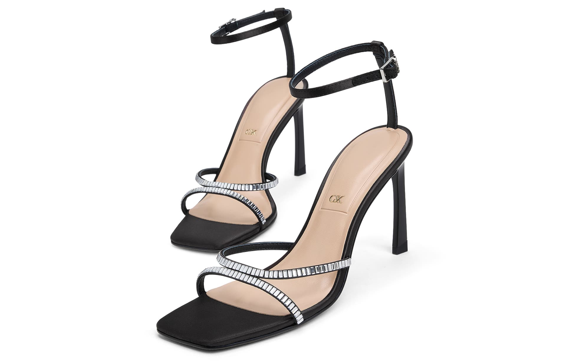 Шлёпанцы CHARLES&KEITH Весна блестящие стразы высокий каблук открытый носок можно носить снаружи дышащий босоножки 9,3 см женские - изображение 3