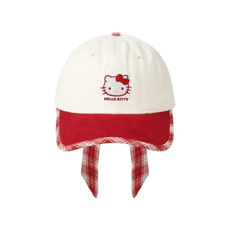 Кепка Sanrio Hello Kitty Хелло Китти Очаровательная мультяшная лента с бантом Увеличенный козырек для уменьшения лица Привлекательный повседневный универсальный курортный стиль 100% хлопок Бейсболка Женский - изображение 2