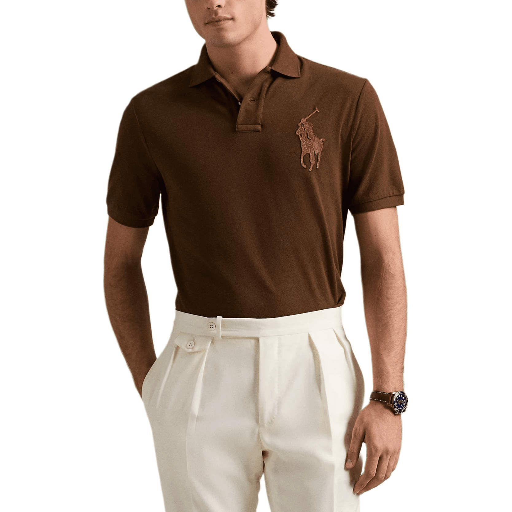 Поло Polo Ralph Lauren Big Pony Polo Классическая версия Мужской Мусс Шоколадно-коричневый - изображение 3