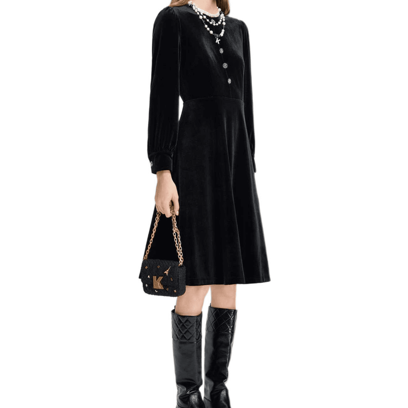 Платье KARL LAGERFELD Длинный Sleeved Платье Женские Черный - изображение 4